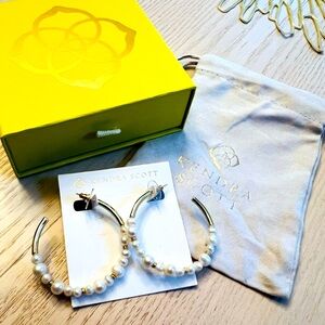 Kendra Scott Jovie Gold Beaded and Pearl Hoop Earrings.  New.